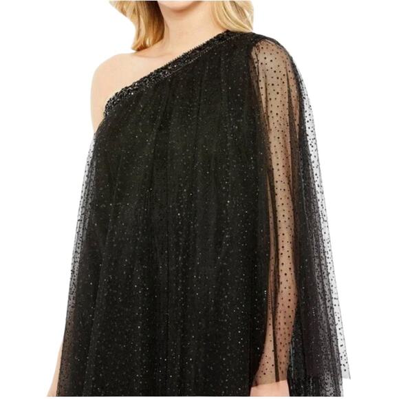 Mac Duggal 50689 Black One Shoulder Embellished Tulle Mini Dress Size 8 $298 - Picture 2 of 7